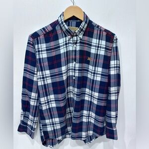 Burberry Mens Blue White Plaid‎ 100% Cotton Long Sleeve Button-Down Shirt Size M